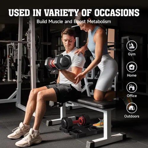 Miniatura 7 de Mancuernas ajustables de 110 libras con bandeja de 15 a 55 libras, mancuernas ajustables para equipo de ejercicio en casa y gimnasio