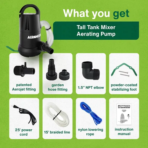 Miniatura 5 de Aeromixer High 3/4 HP Bomba sumergible mezcladora + aireación - Bomba de agua sumergible para mezcla de nutrientes y aireación, bombas de agua