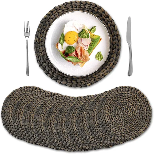 10 paquetes, manteles individuales redondos tejidos, manteles individuales de hiacinto de agua natural y mimbre entretejido, manteles de mesa de