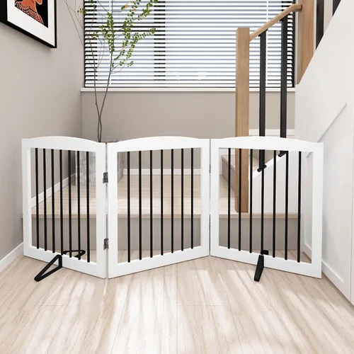 Miniatura 2 de PUPETPO Puerta independiente de madera para mascotas para casa, puerta plegable para perros para interiores, puertas y escaleras, 24 pulgadas