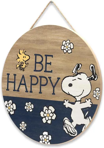 Miniatura 2 de Peanuts Snoopy Be Happy - Decoración redonda de madera para colgar en pared, divertido letrero de Snoopy para decoración del hogar, gran idea de Azul