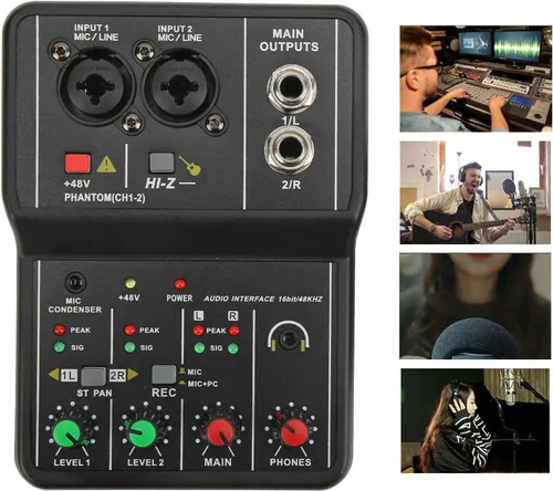 Miniatura 3 de Mezclador de dos canales más barato, mezclador de sonido pequeña interfaz de grabación de audio, 2 canales mezclador de audio USB 48V Power Compact