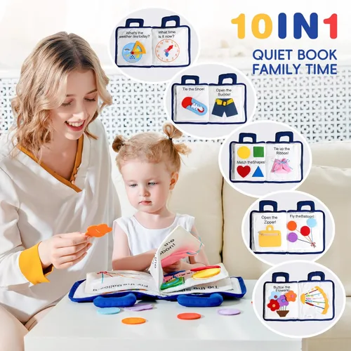 Miniatura 3 de Jollybaby Libros suaves y ocupados de 10 páginas, mi libro tranquilo, juguete de viaje y educación sensorial Montessori, juguete de actividades