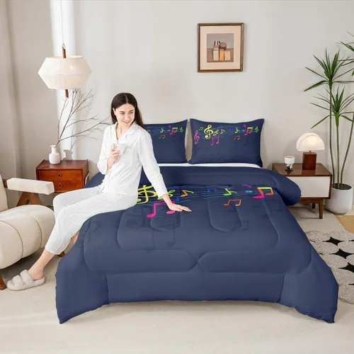 Miniatura 5 de Feelyou Juego de edredón de música rock para niños, edredón colorido con estampado de mariposas para niños y niñas, juego de ropa de cama de Multi