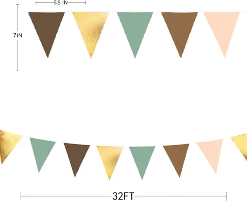 Miniatura 6 de Decoraciones de fiesta de 32 pies, color verde salvia, marrón, bandera triangular, banderín, banderín, banderín, guirnalda para selva, safari, Verde