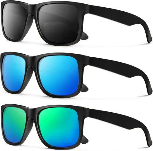 KALIYADI Gafas de sol para hombre color negro mate para mujer lentes polarizados de conducción de gran tamaño protección UV paquete de 3