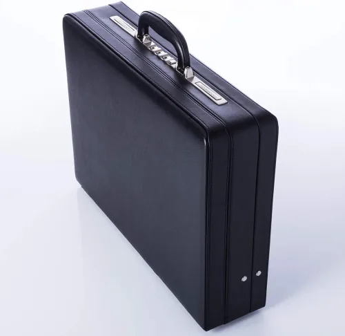 Miniatura 3 de Maletines de negocios para hombres de cuero, maletín pequeño vintage con cerradura para abogados, estuche de fijación para equipo espía, negro