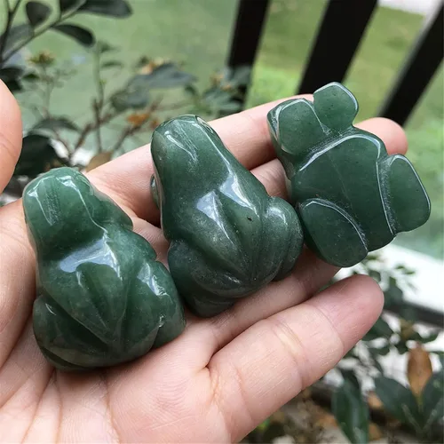 Miniatura 4 de Fekuar Estatua de rana de piedra de aventurina verde tallada, figura de bolsillo de cristal curativo, decoración de 1.5 pulgadas