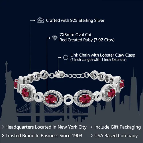 Miniatura 2 de Gem Stone King Oval Gemstone Birthstone Tennis Bracelet For Women 925 Sterling Silver Oval 7X5MM 7 Inch with 1 Inch Extender Fine Jewelry Gifts
