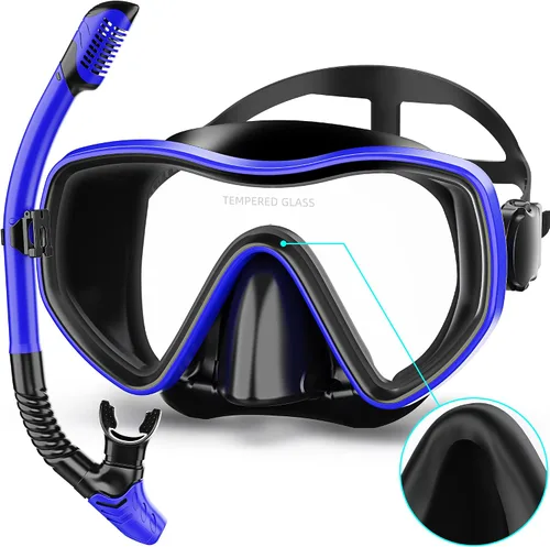 Snorkeling Gear for Adults, Dry Snorkel Set 180° Panoramic Wide View Anti-Fog Scuba Diving Mask, Professional Snorkel Gear for Free Breathing,