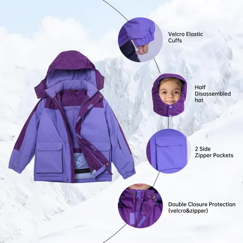 Miniatura 24 de Chaqueta de esquí impermeable para niñas, chaqueta de snowboard para exteriores, resistente al viento, con forro polar, abrigo de nieve cálido
