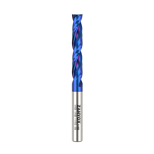 Miniatura 18 de ZahyoX Broca de enrutador de compresión de 1/4", broca CNC en espiral de corte hacia arriba y hacia abajo, fresa de carburo sólido con recubrimiento