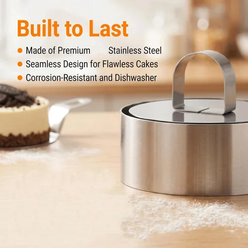 Miniatura 4 de DATANYA Cake Ring Molds 4 Inch Stainless Steel Round Food Ring Dessert Mousse Cooking Ring Molds with Pushers & Lifter for Pastry Crumpet Baking