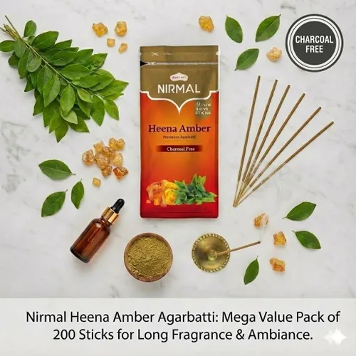 Miniatura 2 de Shubhkart Nirmal Heena Amber - Varitas de incienso – Paquete de 2 (200 varillas en total). Agarbatti sin carbón premium con fragancia rica, terrosa