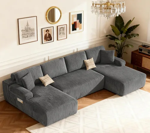 DURASPACE Sofá Seccional Modular en Forma de U de 126.2'', Sofá Convertible de 4 Asientos, Sofás Sin Huesos para Sala de Estar (Gris)