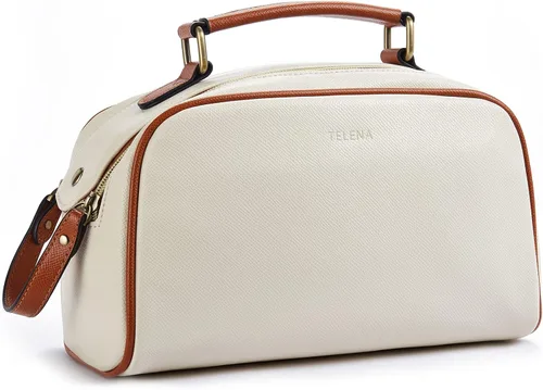Telena Neceser de viaje para maquillaje y aseo para mujer; bolsas de cosméticos impermeables de PU de cuero vegano; organizador de aseo portátil de