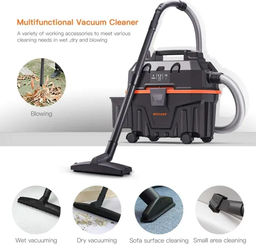 Miniatura 8 de WECLEAN Aspiradora comercial en seco y húmedo de 4 galones de 5.5 picos, aspiradora de tienda resistente con función de soplador, filtro HEPA