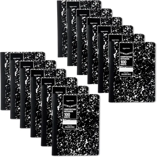 Miniatura 8 de Amazon Basics Cuaderno de composición, rayas universitarias, 100 hojas, 9.75 x 7.5 pulgadas, 1 paquete, mármol negro