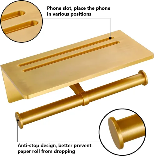 Miniatura 6 de Soporte Doble para Papel Higiénico con Estante, Dispensador de Rollo de Papel Higiénico Comercial de Montaje en Pared con Estante para Celular