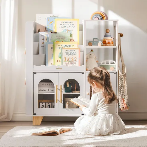 Miniatura 3 de ROBUD Organizador de almacenamiento de juguetes, organizadores y almacenamiento de juguetes todo en uno, estantería de madera para niños con 6 Blanco