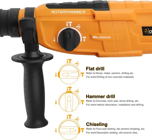 Miniatura 4 de Hoteche Taladro Martillo Rotativo 3 en 1 de 1 Pulgada SDS Plus Martillo Eléctrico 6.7-Amp/800W Velocidad Variable con Cable Taladro Martillo