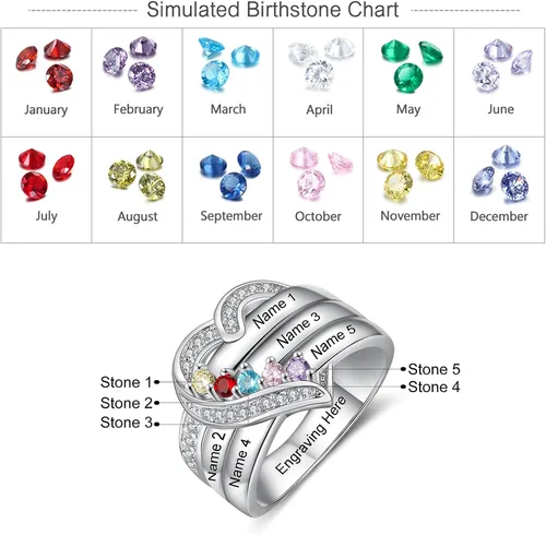 Miniatura 2 de Wendy Made Birthstone Rings for Women Custom Mother Daughter Rings for Mom Personalized Name Rings for BFF Ring Friendship Rings for Women Girls