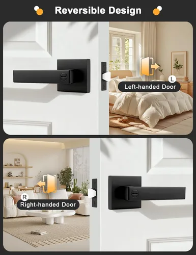 Miniatura 6 de Gobrico 1 paquete de manijas cuadradas de privacidad para puerta en acabado negro mate, manijas interiores sin llave, reversibles para puertas