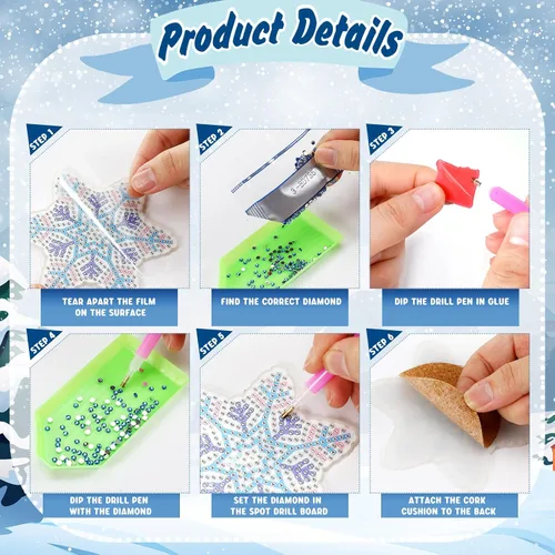 Miniatura 6 de FairySandy 10 Piezas Copos de Nieve Kits de Posavasos de Pintura de Diamante 5D de Invierno Posavasos de Arte de Diamante de Copo de Nieve Acrílico