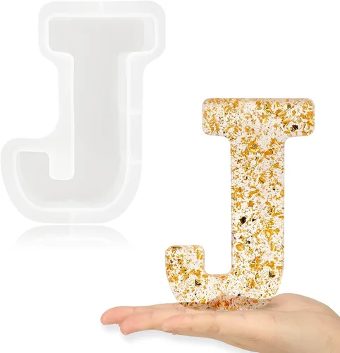 Gartful Moldes de letras grandes de 7 pulgadas para resina, molde de resina epoxi del alfabeto mayúscula 3D J mayúscula, moldes de letras de resina