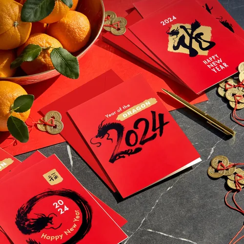 Miniatura 2 de Hallmark Ocho tarjetas de bambú con fecha de año nuevo chino 2024 (16 tarjetas del año del dragón con sobres)