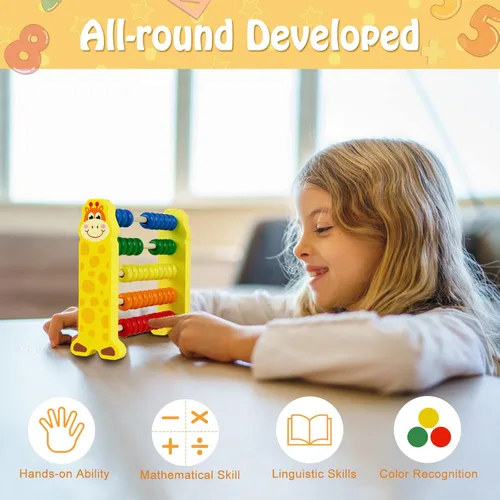 Miniatura 2 de Sealive Juguete de madera para contar – Ábaco de 50 cuentas para matemáticas de niños, contadores de jirafas de dibujos animados para niños