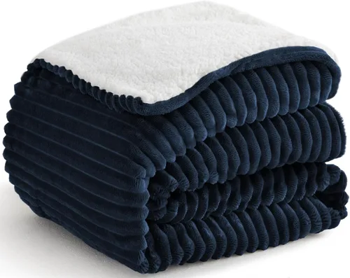 Miniatura 23 de Manta Sherpa para sofá, súper suave y gruesa, manta blanca, mantas cálidas para invierno, manta mullida para sofá cama, forro polar a rayas, crema