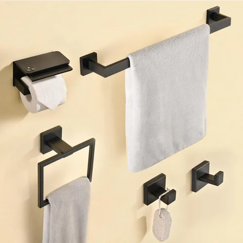 Miniatura 2 de Toalleros para baño, color negro, 5 piezas de 16 pulgadas, accesorios de accesorios de baño, montaje en pared, incluye barra de toalla de mano
