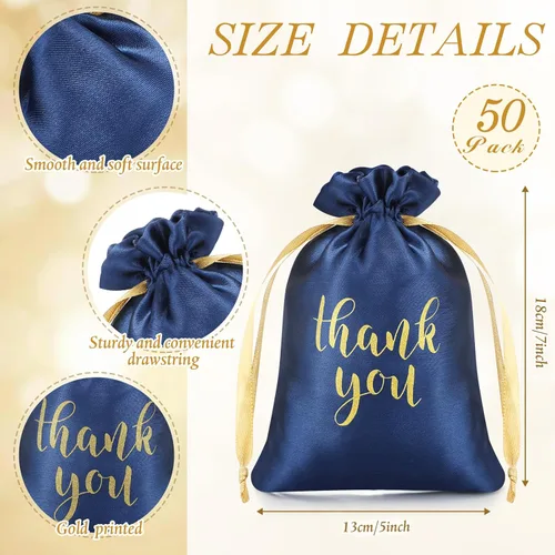 Miniatura 2 de Sieral 50 Piezas Bolsas de Regalo de Satén de Agradecimiento con Cordón Bolsas de Joyería Dulces para Mujeres Navidad Boda Baby Shower Cumpleaños
