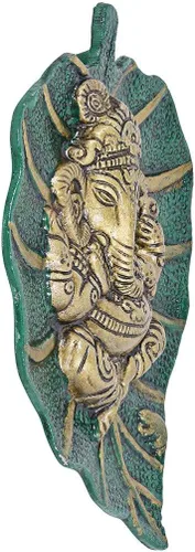 Miniatura 2 de Lord Ganesh/Ganpati On Paan Patta Leaf - Colgante de pared decorativo para decoración del hogar y la oficina, Feng Shui, Vastu, escultura artística