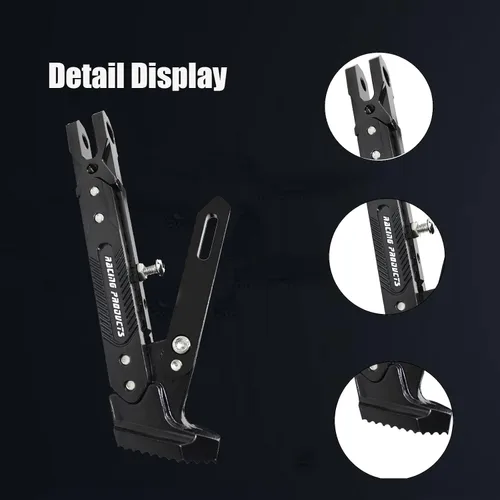 Miniatura 5 de Pata de cabra CNC ajustable para motocicleta, soporte de trípode universal de aluminio para motor/scooter, soporte lateral de pie modificado