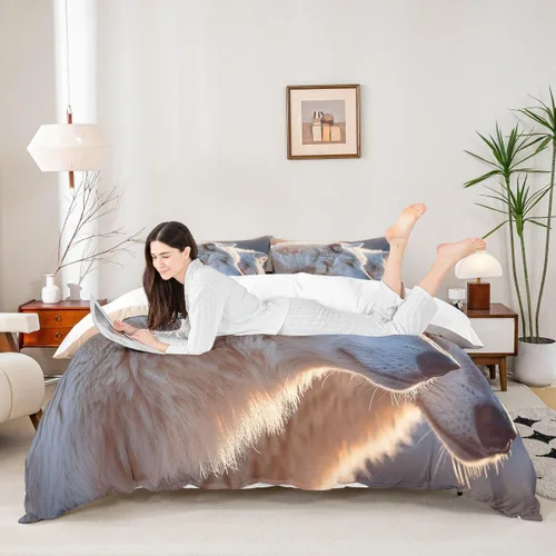 Miniatura 2 de Juego de ropa de cama con estampado de lobos en 3D, funda de edredón de lobo ártico para niños, adolescentes, niños y niñas, funda de edredón