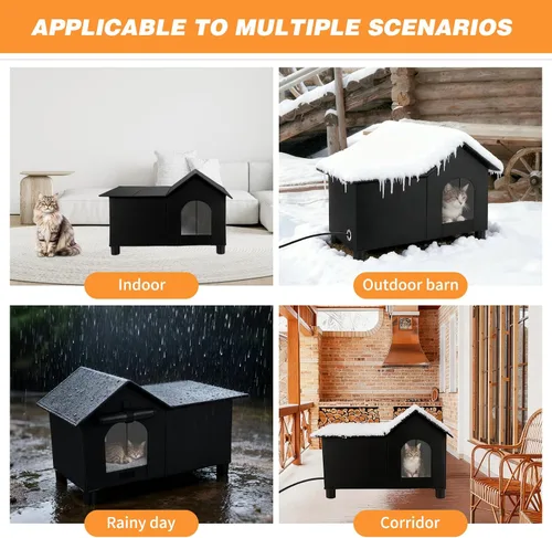 Miniatura 7 de Casa grande con calefacción para gatos para exteriores, casa elevada para gatos climatizada al aire libre, resistente a la intemperie, refugio
