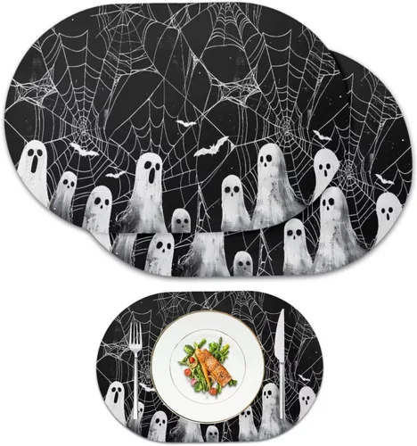 Miniatura 38 de Pumpkin Placemats Set of 4 Ghost Non Slip Washable Heat Resistant Place Mats 12x18 Inch Round Tablemats for Dining Kitchen Party Daily Table Decor