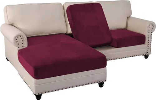 Miniatura 64 de PrinceDeco Funda marrón para muebles, 2 fundas de cojín elásticas de terciopelo para cojines individuales, aptas para mascotas, se mantiene en su