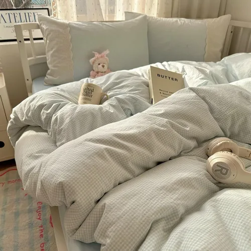 Miniatura 20 de MKXI Juego de ropa de cama con diseño de corbata de moño linda y rayas de flores rosas, tamaño individual, de algodón - Funda de edredón