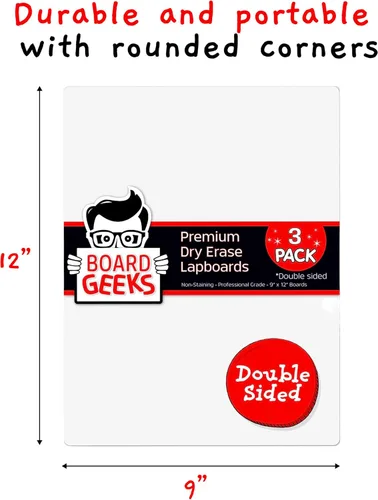 Miniatura 3 de Board Geeks Mini pizarra de borrado en seco para niños, paquete de 3, pizarras blancas pequeñas de 9 x 12 pulgadas para estudiantes y profesores
