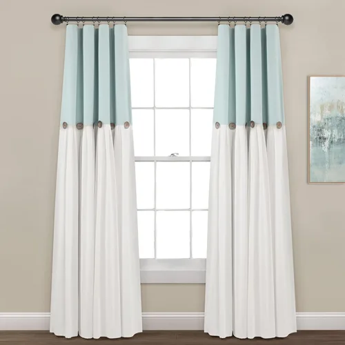 Miniatura 9 de Lush Decor - Cortinas de lino con botones de estilo granja, panel individual, diseño plisado de dos tonos de 40 pulgadas de ancho x 108 pulgadas