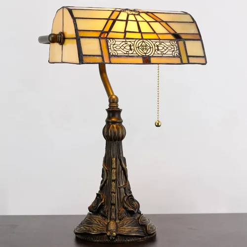 Miniatura 7 de Tiffany Banker - Lámpara de mesa pequeña con vitrales, estilo Tiffany, piano, amarillo claro, estilo misión, lámpara de escritorio, ángulo