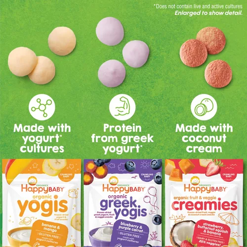 Miniatura 8 de Happy Baby Organics - Snacks para bebés, yoguis griegos, bocadillos de yogur liofilizado y frutas, aperitivo sin gluten para bebés de más de 9