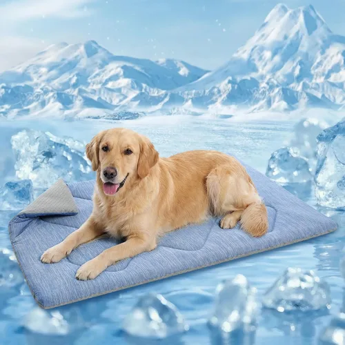 Queenmore Tapete refrescante grande para perros, cama plana portátil para mascotas para perros y gatos, tapete antideslizante para dormir para Azul