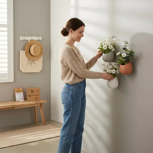 Miniatura 4 de Maceta Colgante de Cerámica Blanca Paquete de 2 - Maceta Moderna con Agujero para Colgar para Suculentas y Plantas Pequeñas Decoración del Hogar
