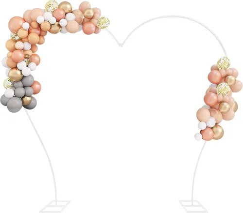 Soporte de arco de globos de 7.7 pies de metal para arco de boda, soporte de telón de fondo, arco de corazón, decoración de fondo floral para Blanco