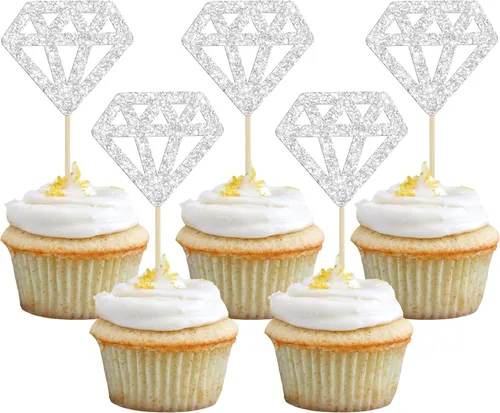 Miniatura 10 de 24 piezas de anillos de diamantes para cupcakes con purpurina azul profundo, anillos de boda, para boda, compromiso, aniversario, fiesta de San