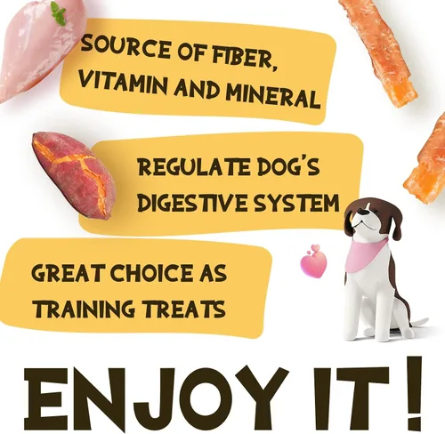Miniatura 7 de Golosinas masticables para perros, tiras de batata envueltas en pollo, aperitivos para perros sin gluten y granos para recompensas de entrenamiento